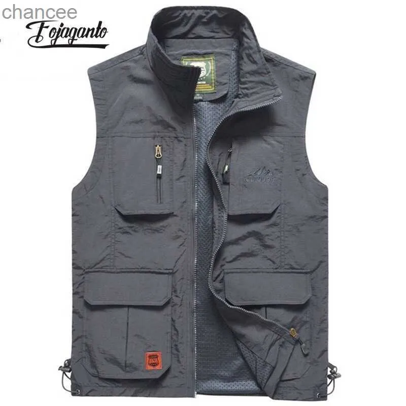 FOJAGANTO hommes mince multi-poches gilet printemps et automne Sports de plein air loisirs gilet couleur unie outillage gilet ample mâle HKD230828