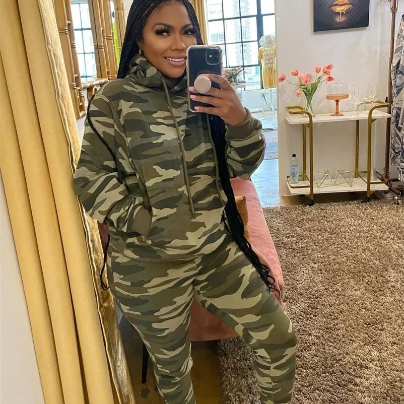 Kvinnor S Two Piece Pants Camouflage Women Tracksuit Casual Hoodies Sweatshirt Set Lounge Wear Sport Suit 2st Winter Winter Clothes 230826