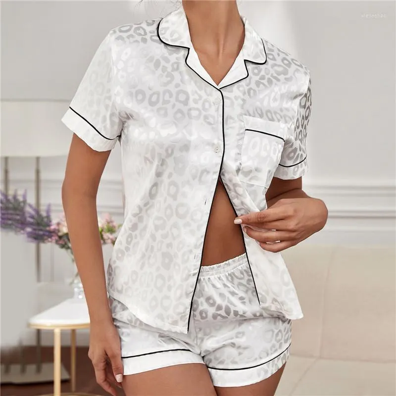 Kvinnors sömnkläder 2023 Silk PJS Damer Kort ärmar Satin Set Hemkläder