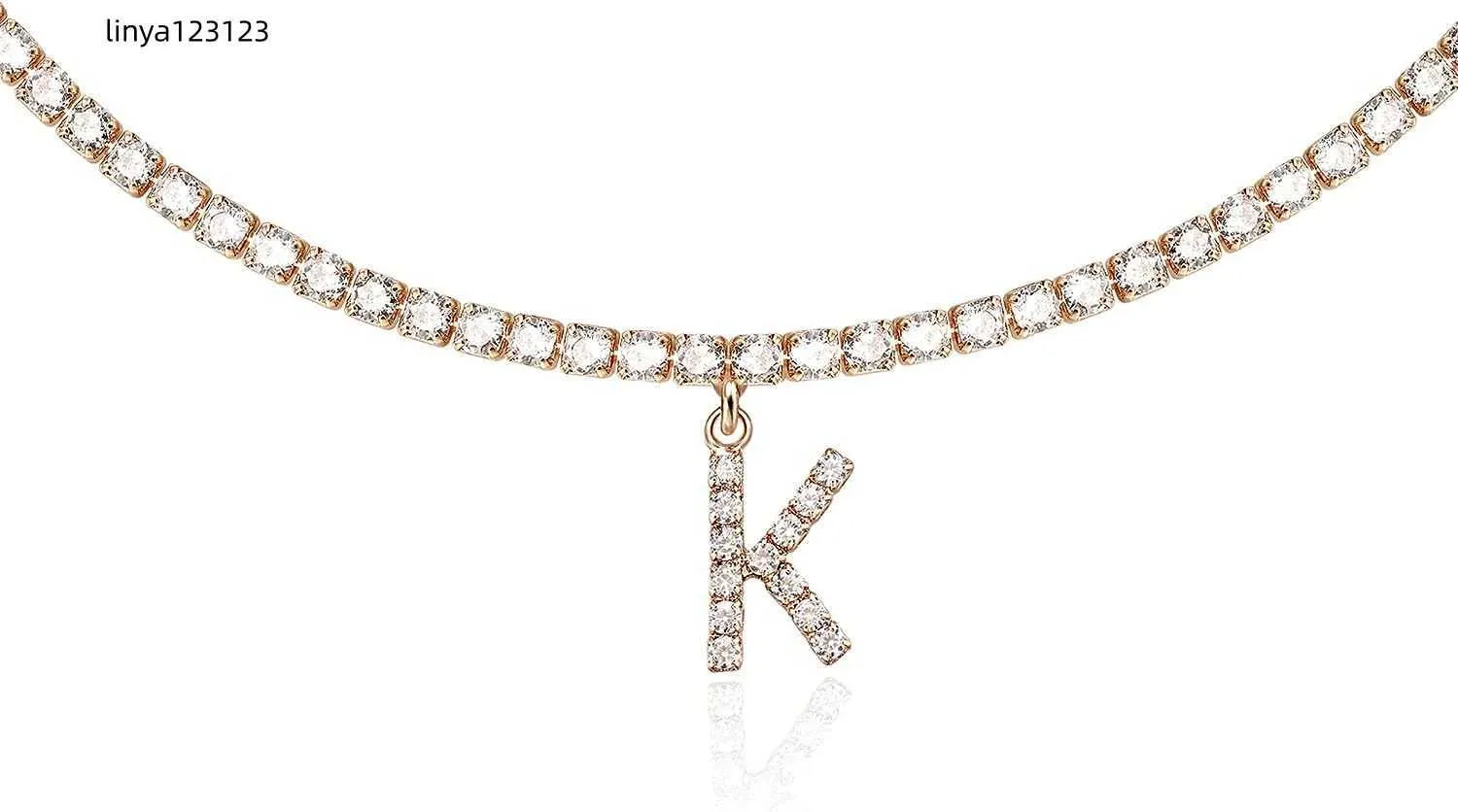 Buchstaben-Halskette, 14 Karat vergoldet, Tenniskette, Initial-Halsband, glitzernde CZ-Diamant-Halskette für Damen