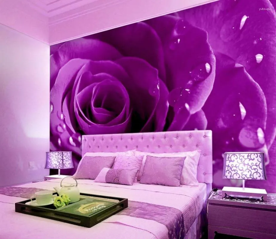 Sfondi Rosa viola Bellissimo sfondo Camera da letto 3d Carta da parati stereoscopica Decorazione della casa Fiore