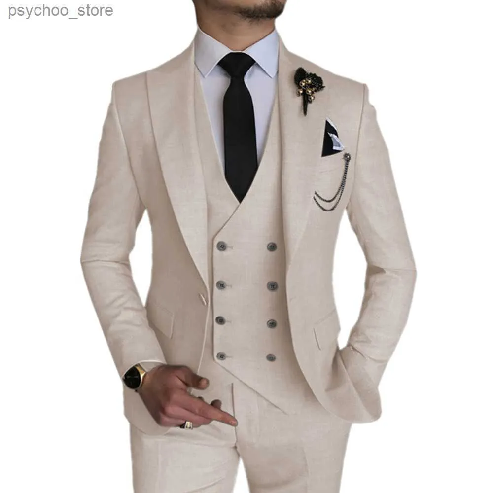 Costumes pour hommes 3 pièces costumes de mariage formels pour hommes costumes à revers cranté smokings de marié (Blazer + gilet + pantalon) Q230828