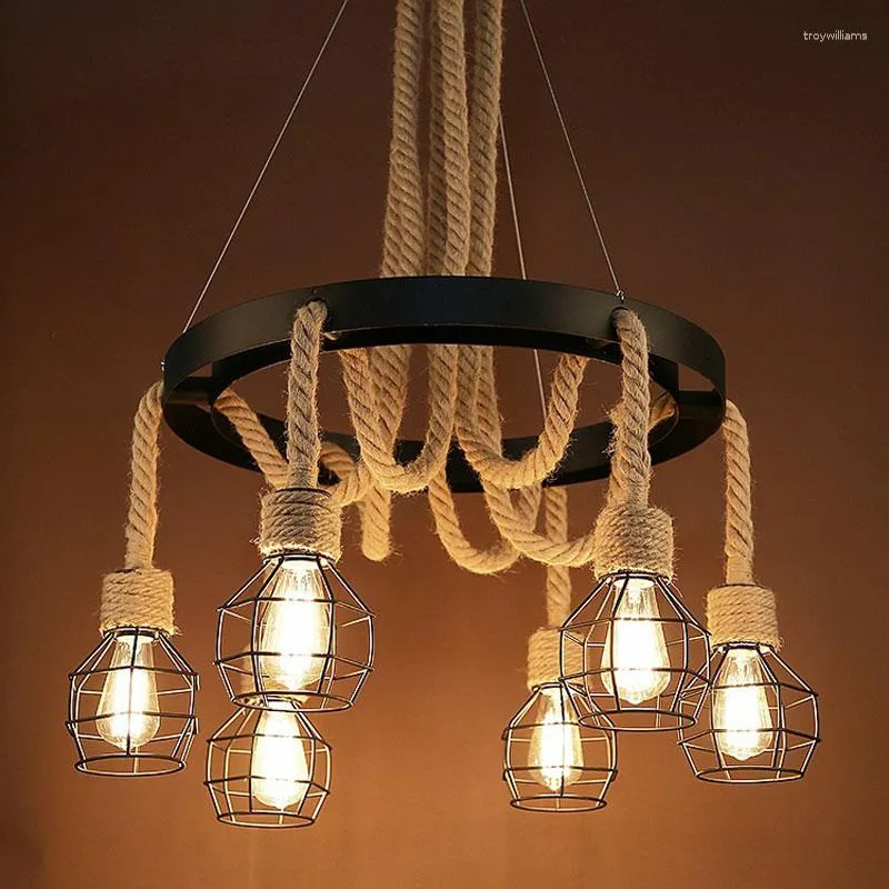 Pendant Lamps Industrial Style Clothing Store Restaurant Rope Pending Lamp Pot Shop Coffee Retro Nostalgic Bar Chandelier