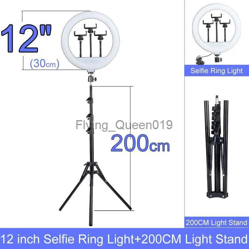 Christma Gift 10 12 14 인치 Dimmable LED 셀카 링 라이트가없는 스탠드 160cm 램프 사진 링 라이트 전화 hkd230828