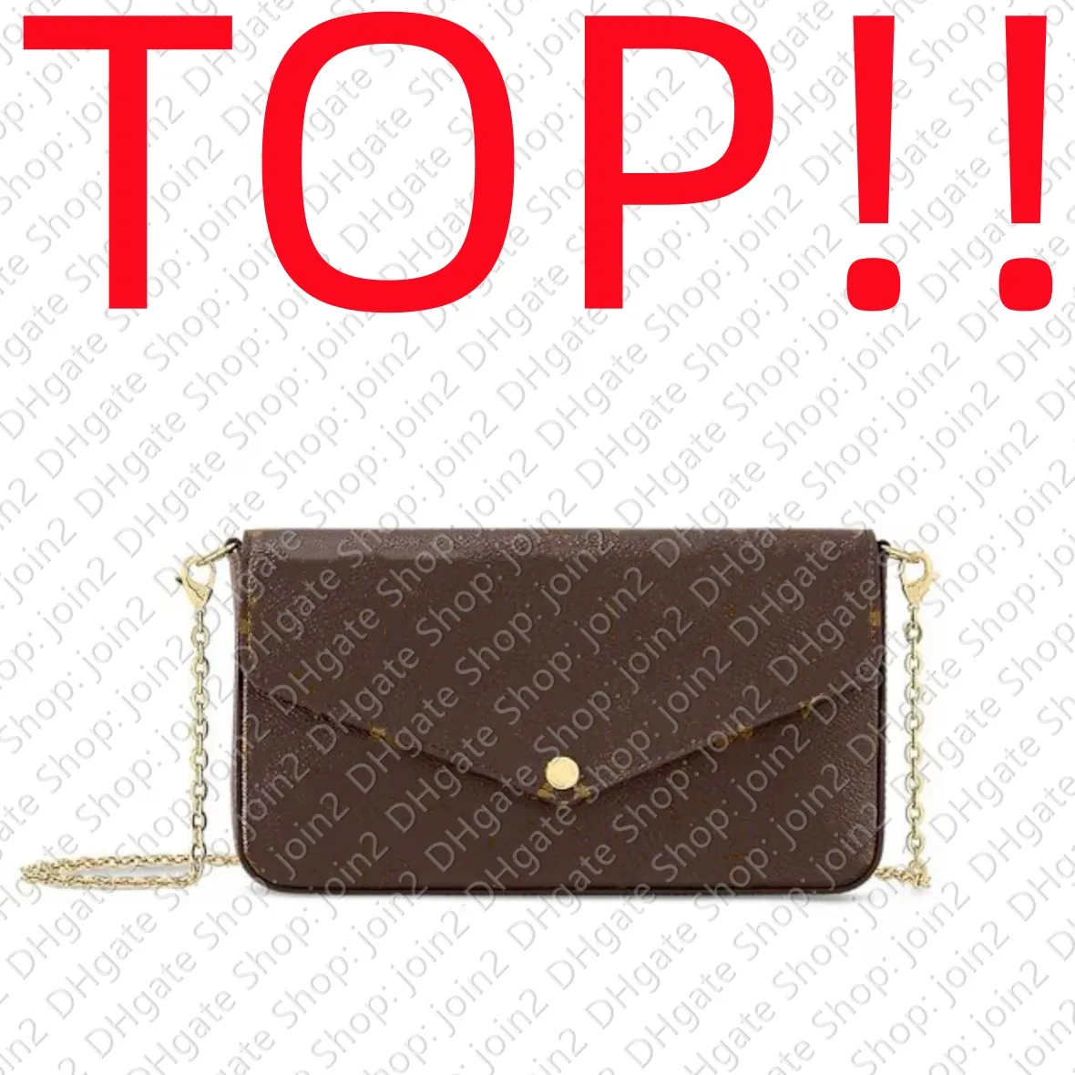 Axelväskor topp. M61276 Felicie Pochette Designer Handväska Purse Hobo Clutch Satchel Crossbody Cross Body Chain Envelope Flap Tote Bag