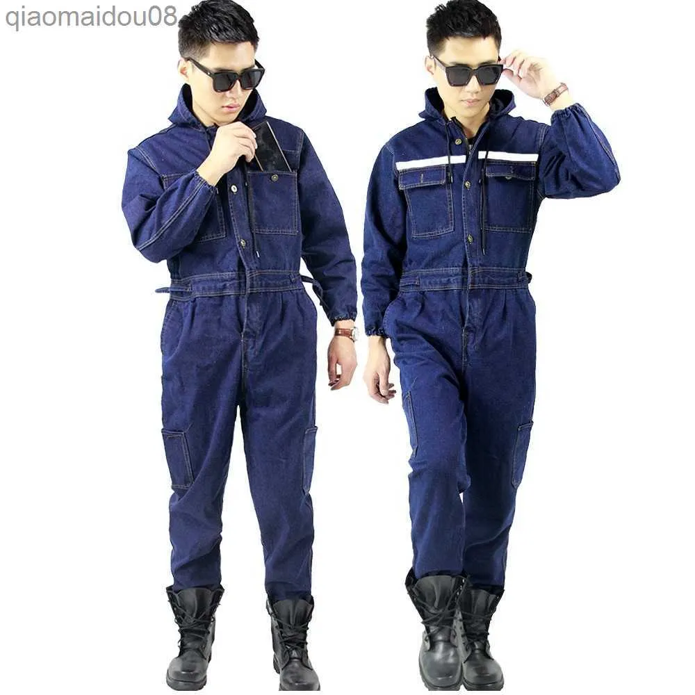 Indumenti protettivi Tuta da saldatore Abbigliamento da lavoro in denim per Uomo Donna Tuta maniche lunghe resistente all usura Uniformi per saldatura