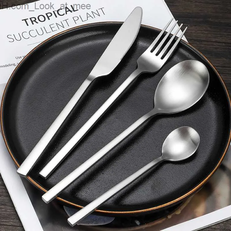 Set di posate in argento opaco Set di posate in acciaio inossidabile Coltello forchetta Set di utensili da cucina Set di posate in argento Dropshipping Q230828