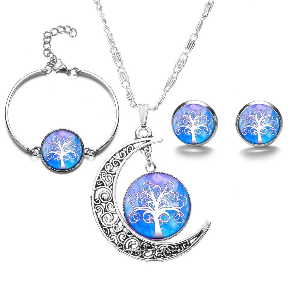 Necklace Earrings Set Women Jewelry Beautiful Poppy Pattern & Bracelet Box Packaging Fashion Silver Color Gift For