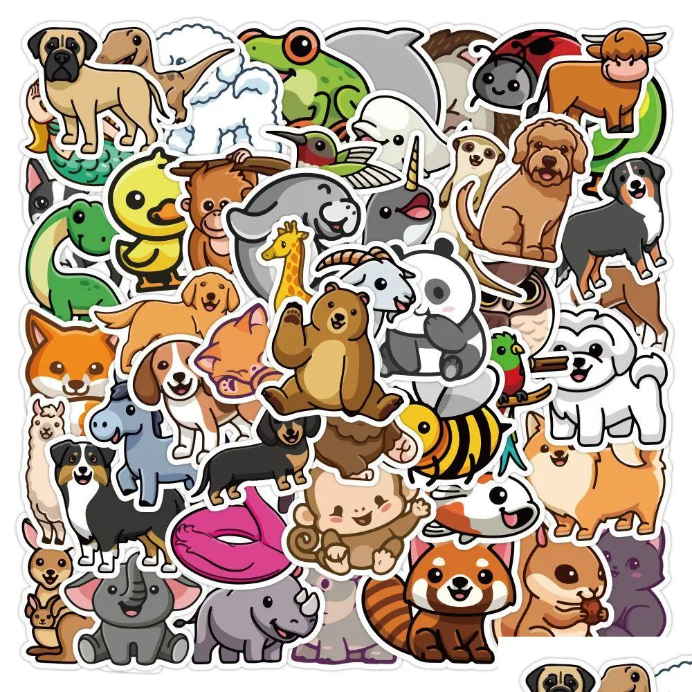 Car Stickers Sticker 10/50/100Pcs Lovely Cute Mixed Animal For Kids Girls Water Bottle Notebook Skateboard Random Cartoon Pets Vinyl D Dh5Ig