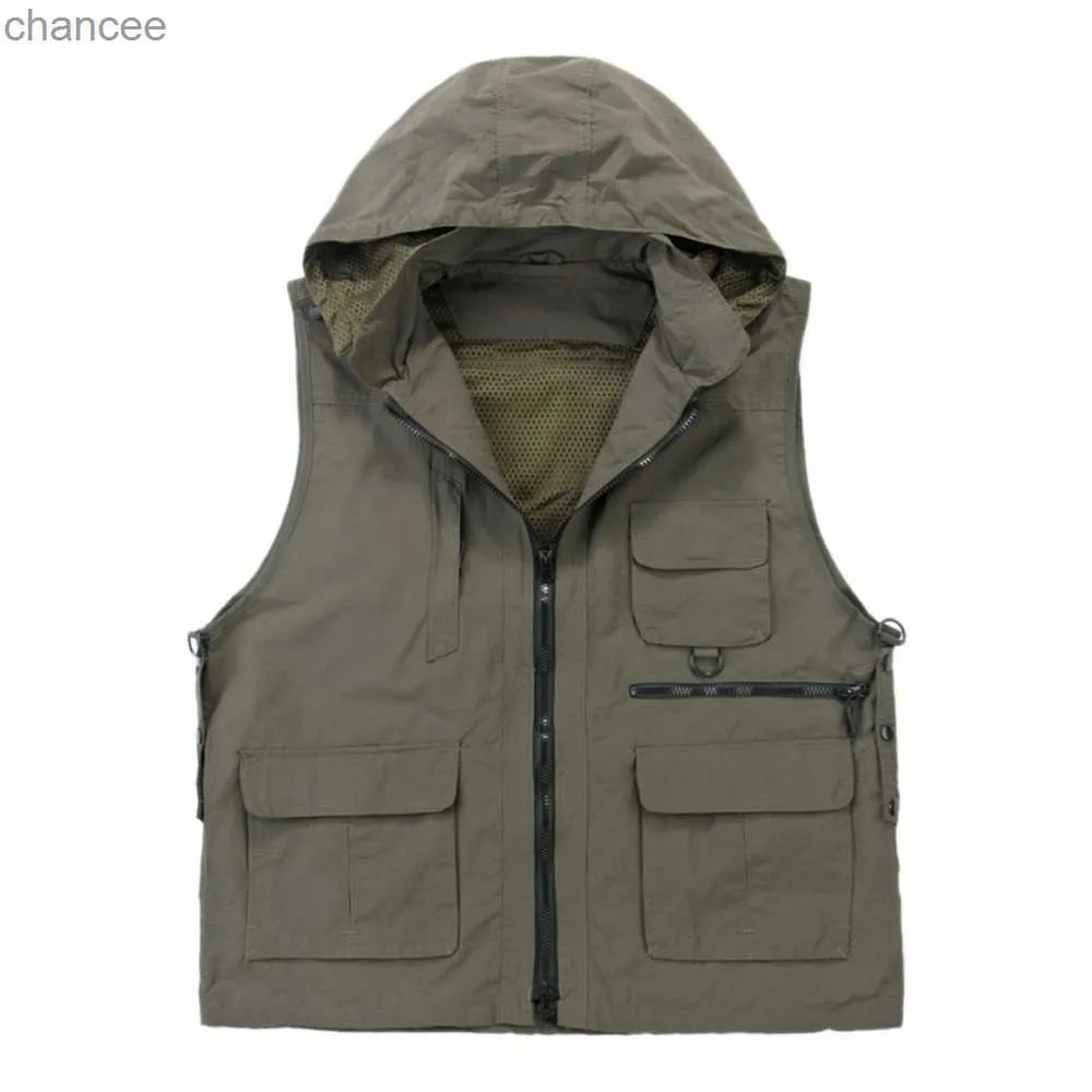 Men/Women Multi-pockets Outdoor Hiking Vest Male/Female Photography Director Climb Sleeveless Hooded Jacket Military Waistcoat HKD230828