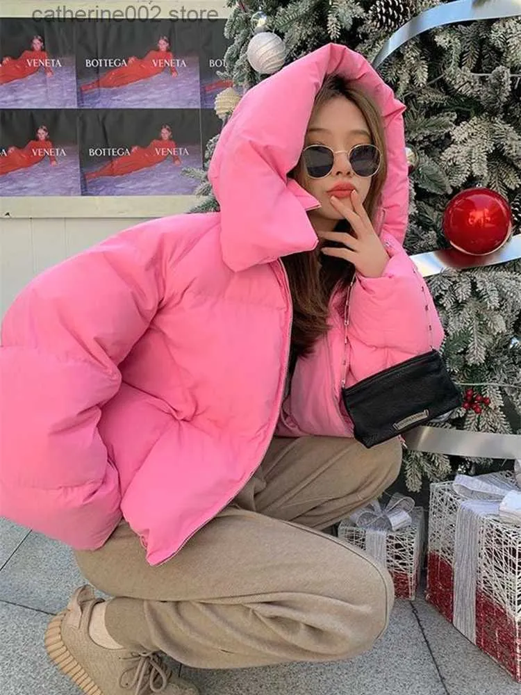 Parkas en duvet pour femmes 2023 Hiver Unique À Capuche Coton Mousse Parka Manteaux Femmes Lâche Solide Épais Chaud Veste Femme Nouvelle Mode Manteau À Fermeture Éclair T230828