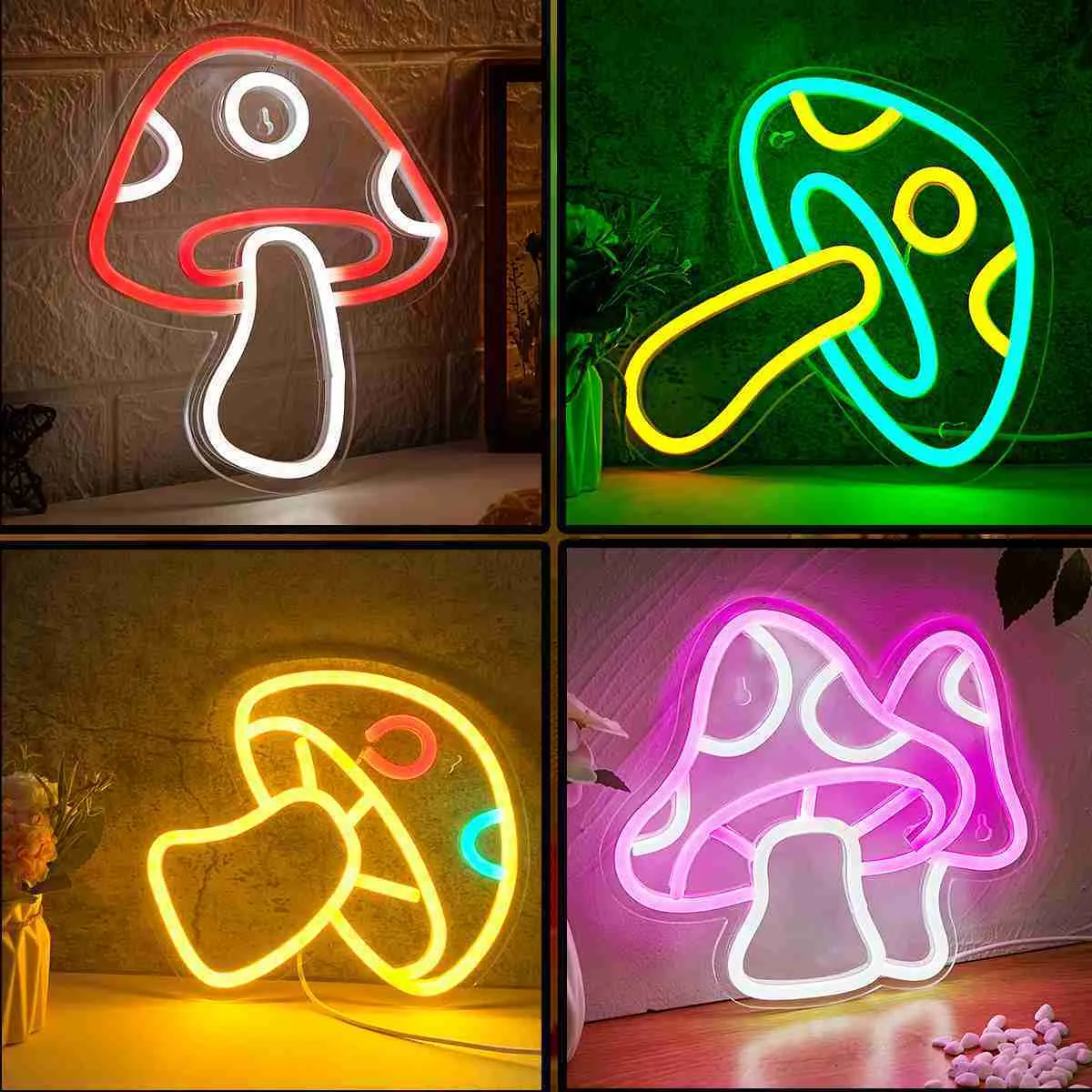 Mushroom Tabletop Neon Sign – Warm White Battery Operated LED Desk Lamp For Gaming Setup, Bookshelf, Or Gift