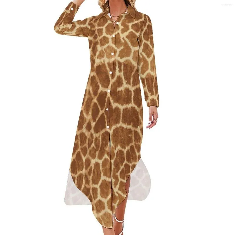 Casual Dresses Giraffe Skin Print Chiffon Dress Sexy V Neck Animal Art Modern Women Street Wear Gift Idea