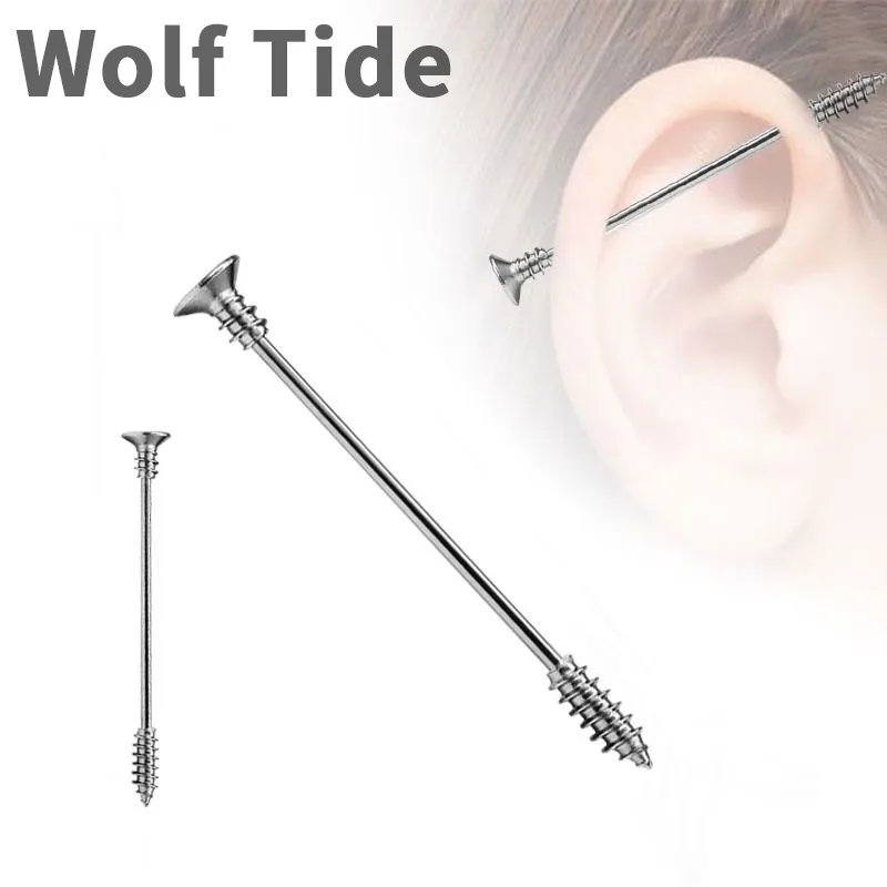 Titan-Edelstahl-Industrie-Langhantelschiene, Schraub-Ohrstecker, Ohrring, allergiesicher, Piercing-Ohrstecker, Schmuck, Geschenke für Männer und Frauen, Großhandel