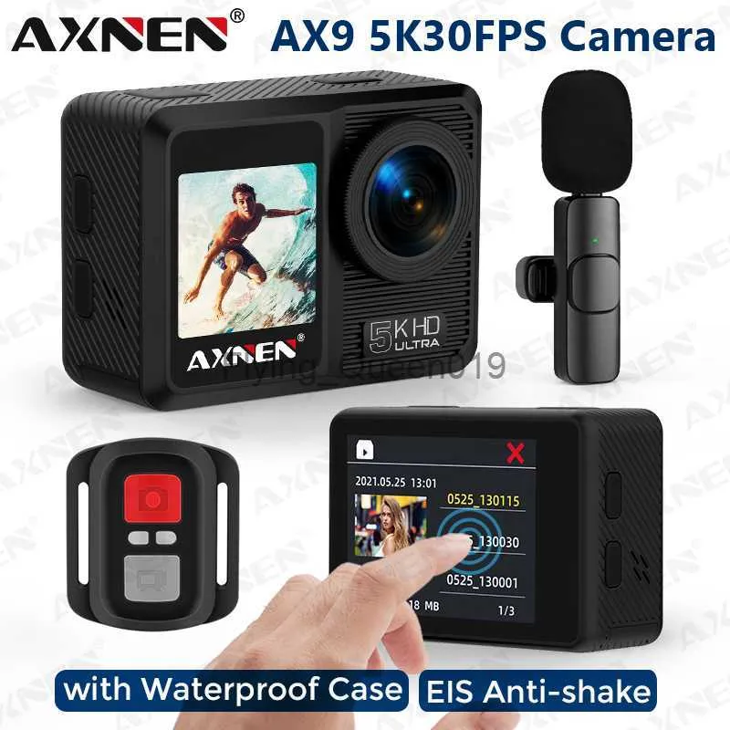 Axnen AX9 Action Camera 5K30FPS مع MIC Wireless MIC EIS CAM CAM مقاوم للماء سجل فيديو WIFI دراجة نارية الدراجة HKD230828