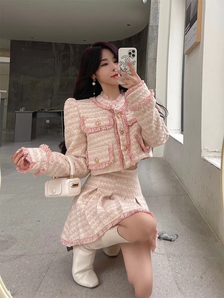 DHgate.com:2 Piece Outfits Skirt and Top - Chic Tweed Set