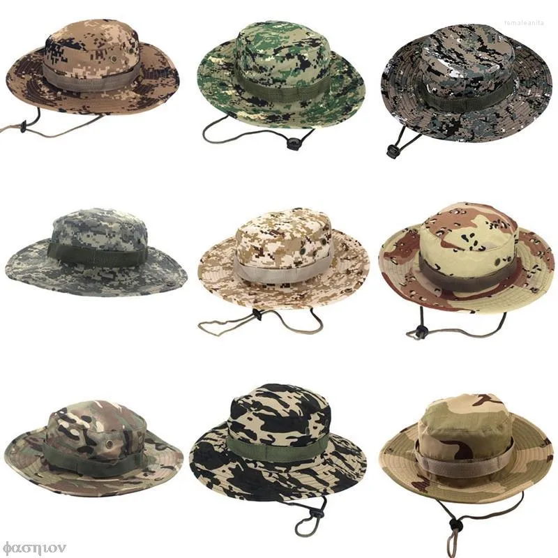 Bérets seau chapeau unisexe militaire camouflage large bord confortable en plein air 1PC mode décontracté pêche chasse Boonie casquette