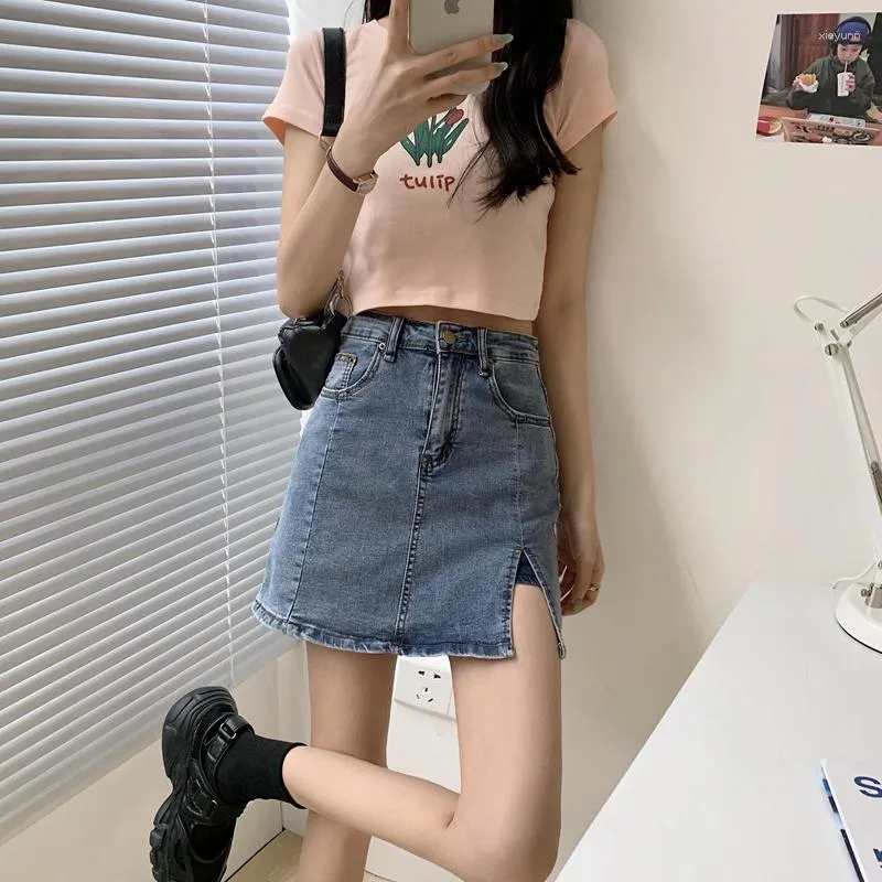 High Waist A Line Denim Skirt With Split Mini Skirt With Shorts Underneath Fashionable Streetwear For Women From Xieyunn 22.62 DHgate.Com