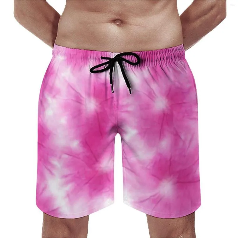 Shorts masculinos branco rosa tie dye board abstrato redemoinho tie-dye casual calças curtas correndo surf secagem rápida gráfico praia troncos