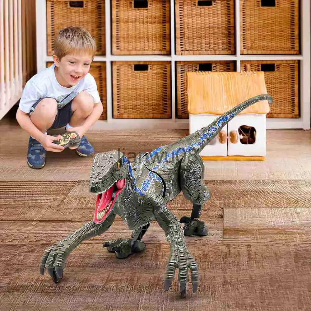 Electric/RC Animals Remote Control Dinosaur Toys Kids RC Electric Walking Jurassic Dinosaur Simulation Velociraptor Toy With LED Light and Roaring X0828