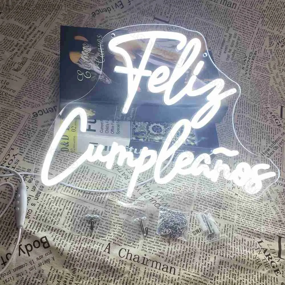 Happy Birthday Led Light Feliz cumpleanos Neon Sign Light for Birthday Party Decoration USB Powered Acrylic White Sign Lights HKD230825