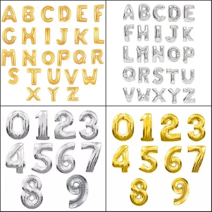 16inch Aluminum Balloons Gold Silver Color Alphabet Letters A-Z and Arabic Number 0-9 Foil Balloon Christmas Birthday Party Decoration