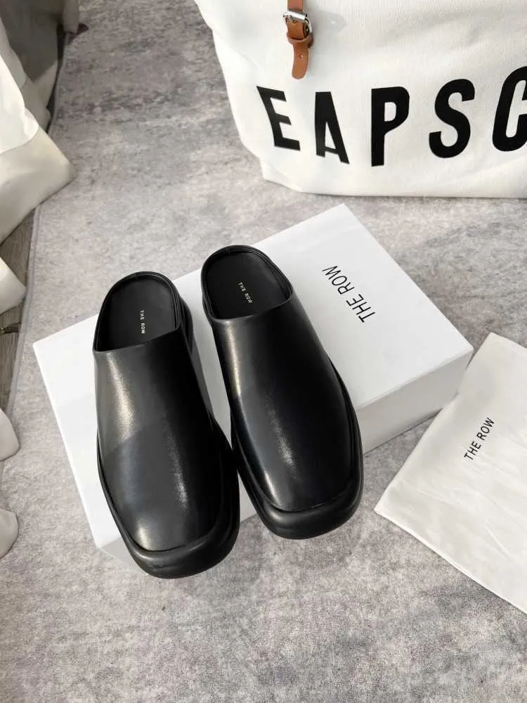 the row shoes Autumn Designer 2022 the row Dress Shoes High Set Fashion Round Head Leather Baotou Sandals Casual Muller Slippers J7HG