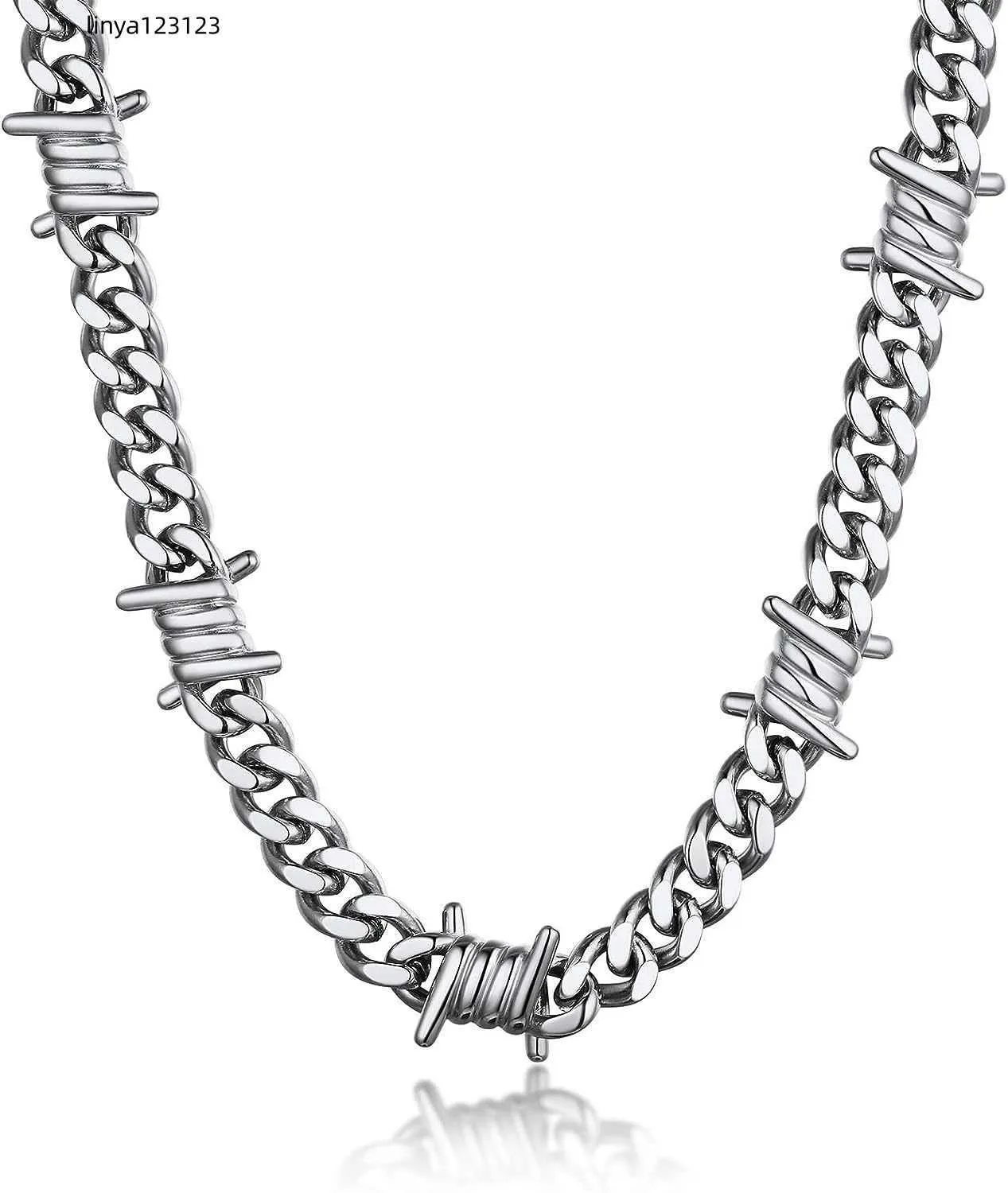 Bandmax Collier cubain en fil de fer barbelé pour homme et femme en acier inoxydable/noir avec épines gothiques et tête de mort, collier ras du cou, bracelet punk, bijoux – Emballé cadeau