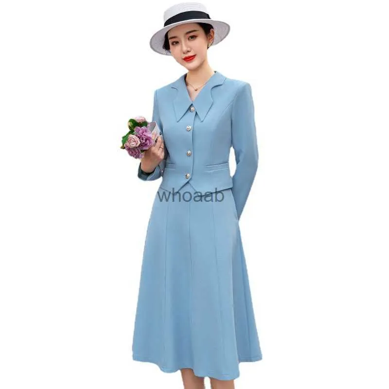 Office Lady jupe costumes Style français deux pièces ensemble femmes à manches longues simple boutonnage court Blazer + une ligne jupe 2 pièces tenues HKD230825