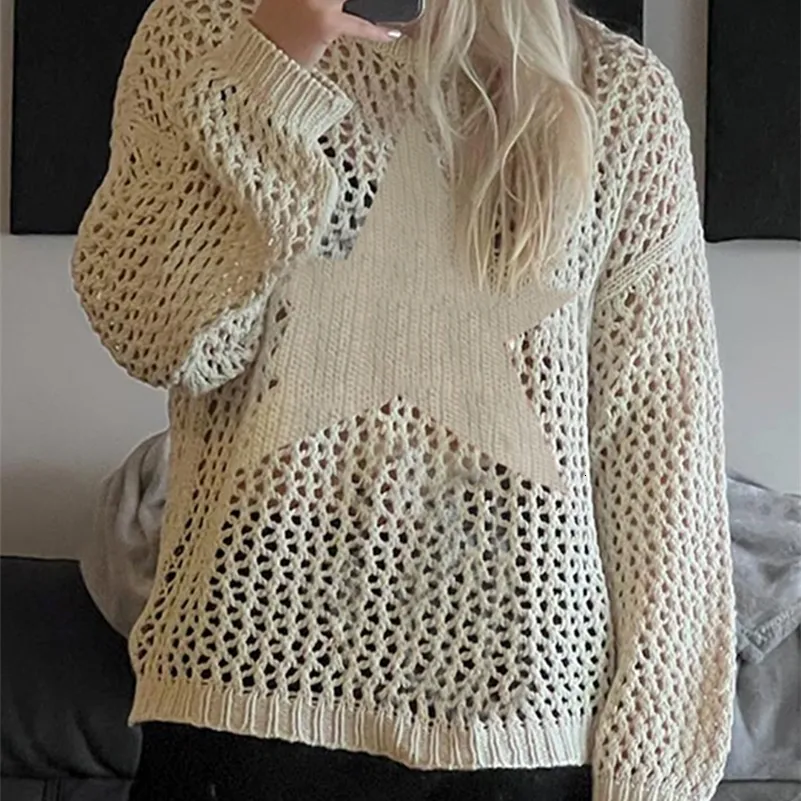 Womens Sweaters Weekeep Distressed Crochet Star Sweater Pullovers