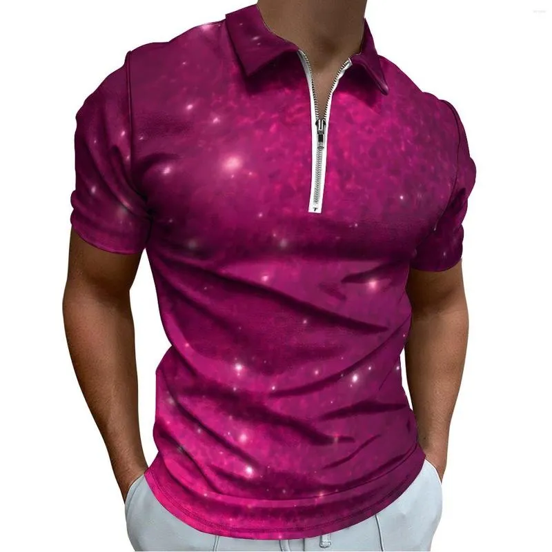 Men's Polos Pink Galaxy Casual Polo Shirts Stars Print T-Shirts Mens Short Sleeves Pattern Shirt Summer Aesthetic Oversized Tops Gift Idea