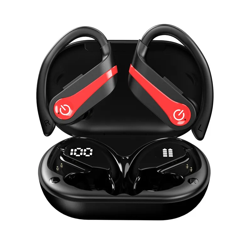 TWS trådlösa Bluetooth-hörlurar Big Power 800mAh Apple Earphones In-Ear Hanging Ear Buller Reduction Headset IPX7 Waterproof Running Earbuds Type-C Charging Case