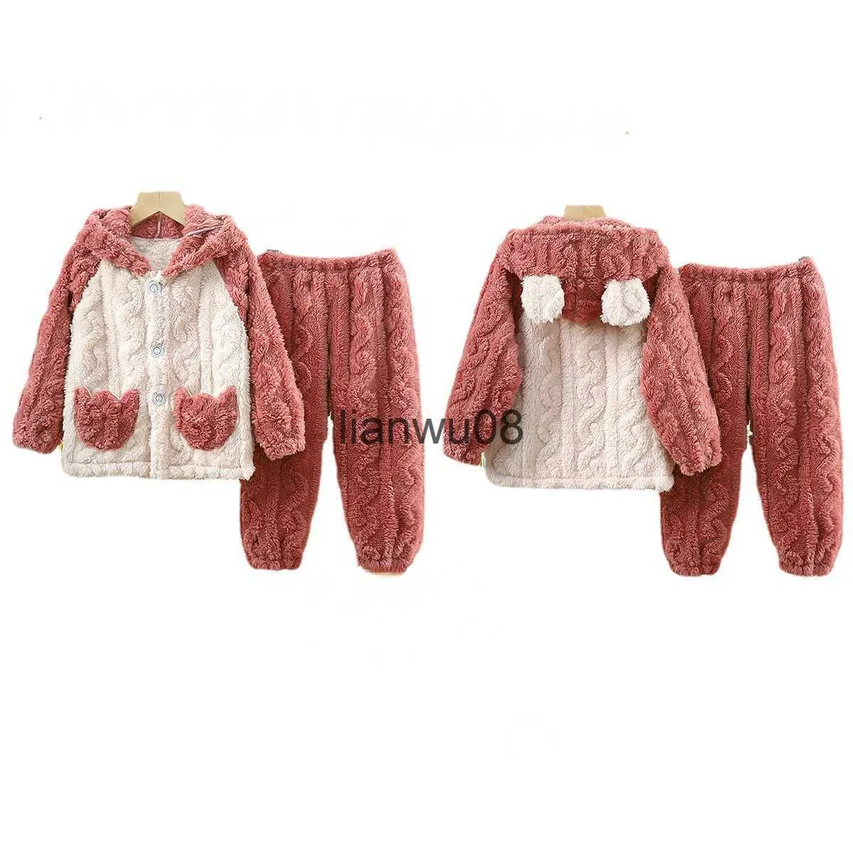 Kledingsets Winter Homewear Nachtkleding Pyjama's Babyjongen Meisjes Kledingsets Dikker Warm Flanel Peuter Kind Familie Casual Pak Kid Suits x0828