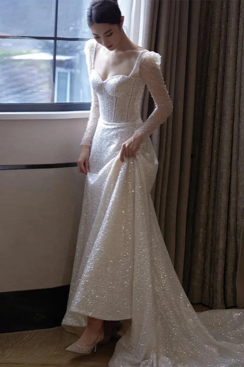 Abiti sexy urbani Cerniera di lusso Abito da sposa bianco 2023 Una linea Colletto quadrato Abito da sposa Abiti da sposa abito da sposa Real P o 230828