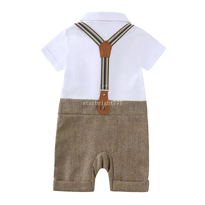 Baby Boys and Girls Summer Gentleman Clothing Set Birthday Suit Jumpsuit för småbarn Flat Cap Kort ärm Waistcoat Strap Pants Rompers Outfits For Kids