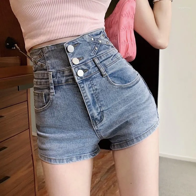 Jeans pour femmes 2023 Summer Femmes Mode High Taille Denim Shorts Femme Bouton coréen Lâche Court Dames Streetwear Droit D162