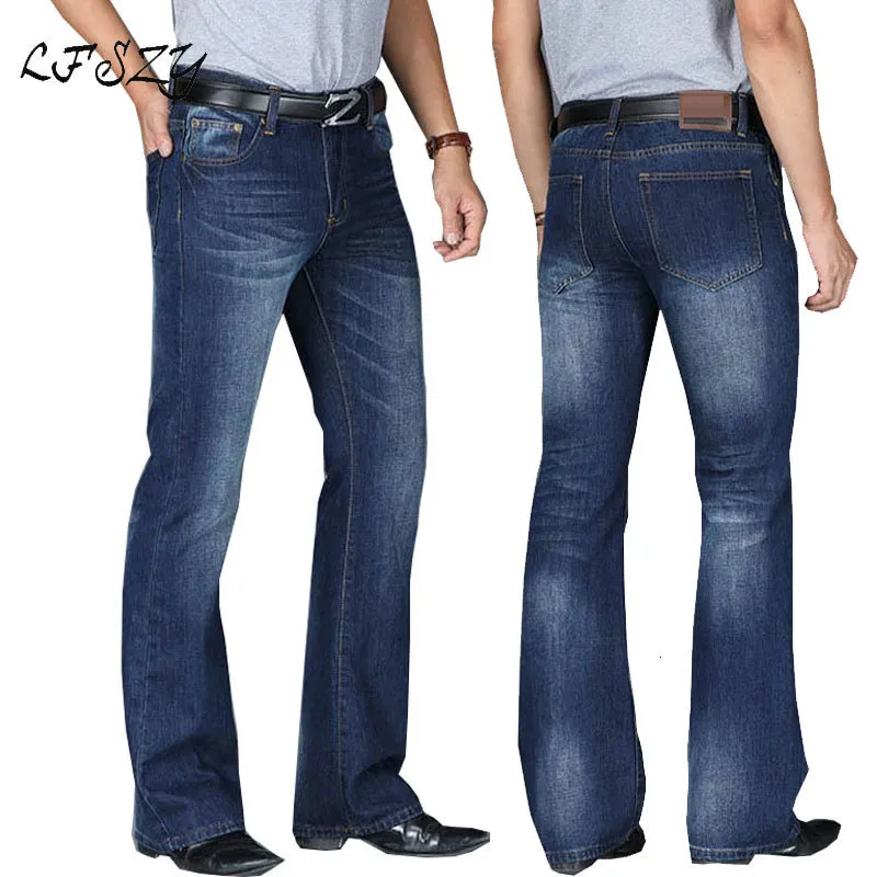 Mens Jeans Men Modis Big Fleared Boot Cut Len Loose Fit High midja Male Designer Classic Denim Pants 230828