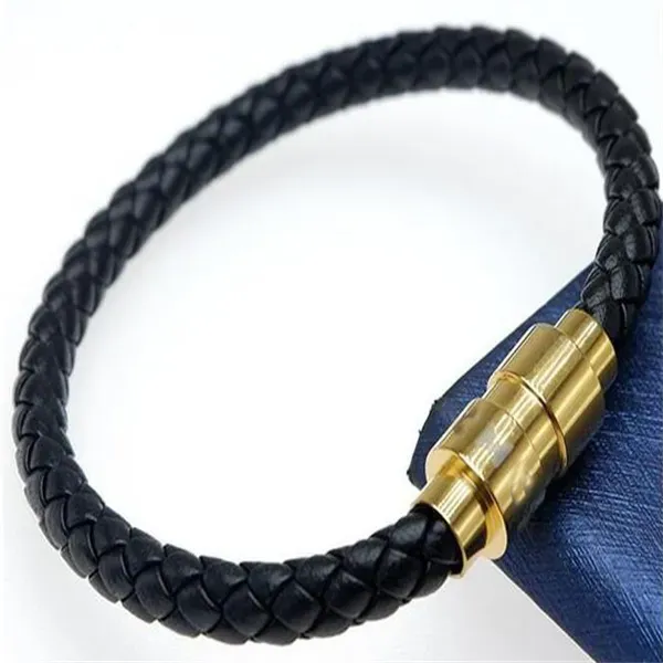 Jewelry Gift Leather Bracelets Woven Antique mens black Charm Bracelets Pulseira Masculina Magnet Man bangles