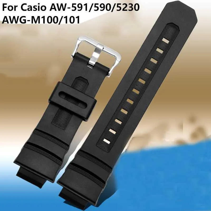 Rubber Watchband For Casio AW-591/590/5230AWG-M100/101 Watch Band Accessories Silicone Watch Band Men's Sports Waterproof