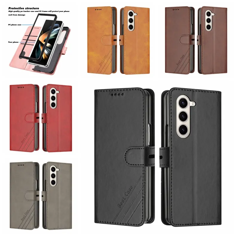 ZFold5 Case Rétro Portefeuille En Cuir Flip Étuis Pour Samsung Z Fold 5 4 3 Zfold4 Zfold3 Fold4 Fold5 Pliant PU Vintage Ancien Ancien Antichoc Pochettes Pour Téléphone Portable Sangle