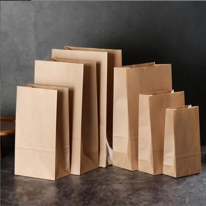 30*20*12cm White Kraft Paper Bags Recyclable Food Bread Candy Packaging Shopping Party Takeaway Baking Environmentally Friendly Dry Grocery Bag Custom LOGO