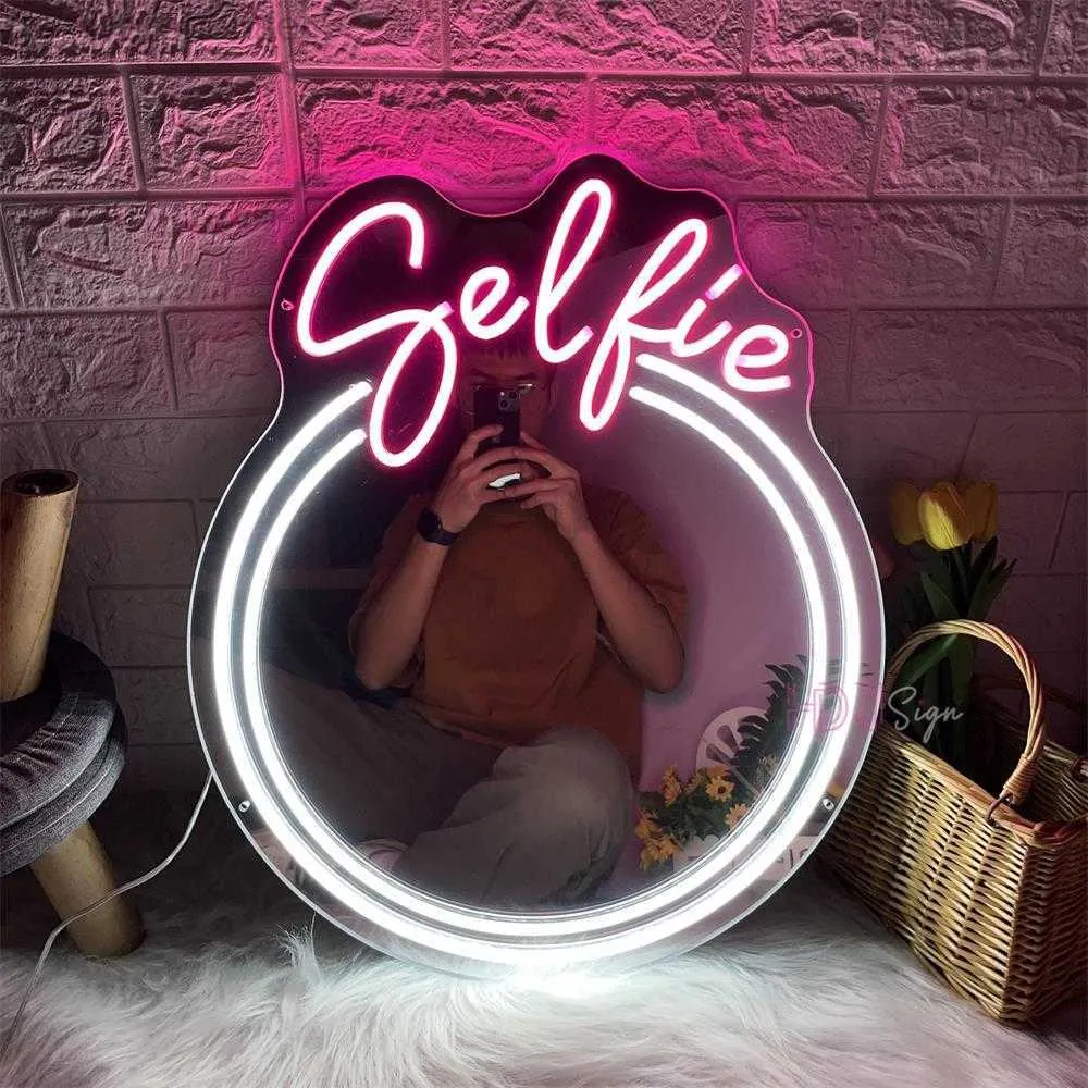 Custom LED Selfie Mirror Neon Sign Lights For Girls Room, Bedroom