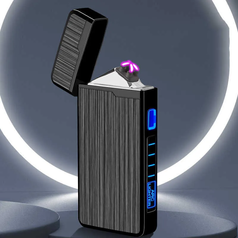 Briquet à Induction tactile en métal à Double Arc, écran LED, Rechargeable par USB, Plasma, coupe-vent pour l'extérieur, accessoires pour cigarettes JJ9M