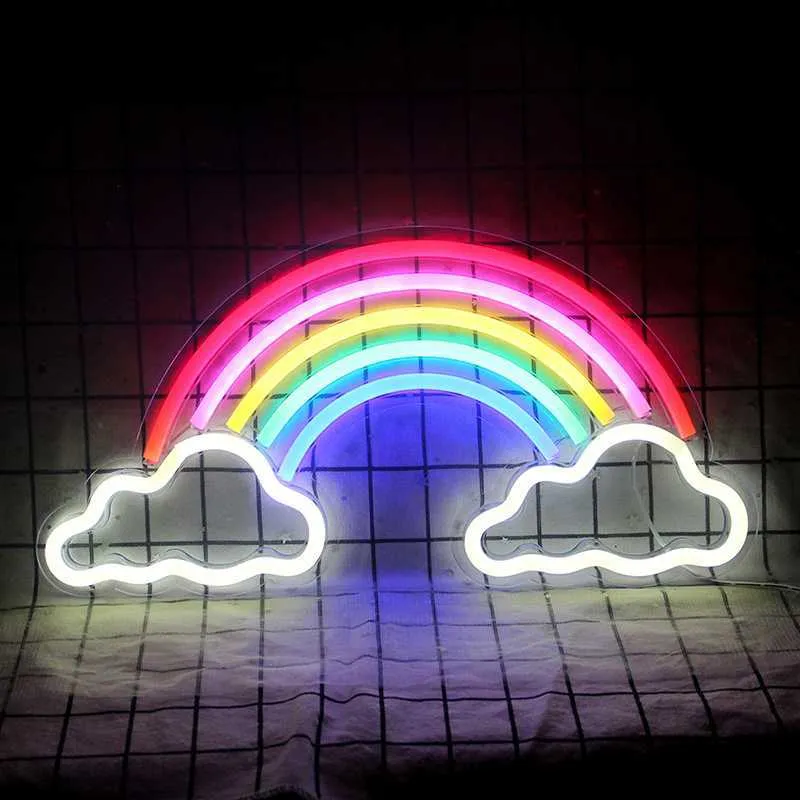 Wanxing USB LED Nuages arc-en-ciel En forme de néon Enseigne murale Art pour la décoration de la chambre Chambre Party Shop Noël Brithday Club Cadeau HKD230825