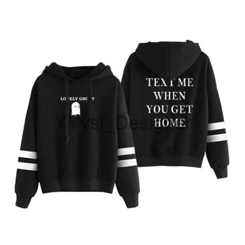 Lonely Ghost Text Me Quando você chegar em casa Oversized Mulheres / Homens Hoodie Moletom Casual Tracksuit Roupas Engraçadas Y2K Sudaderas X0828