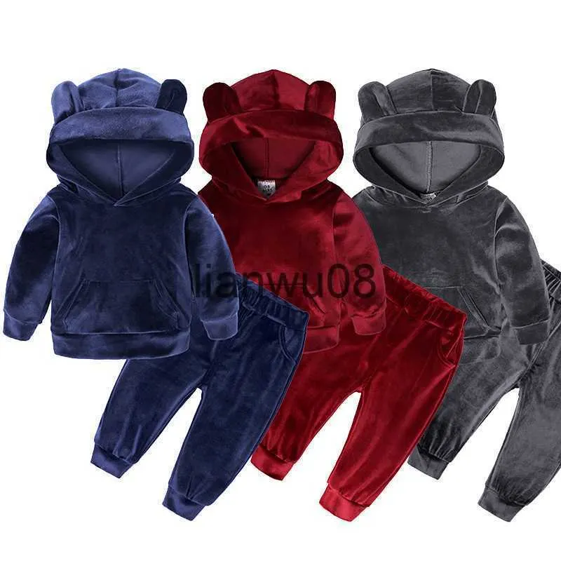 Conjuntos de roupas 17y crianças criança meninas meninos roupas conjuntos inverno outono ternos crianças esportes com capuz camisola de veludo de ouro calças 2pcs roupas x0828