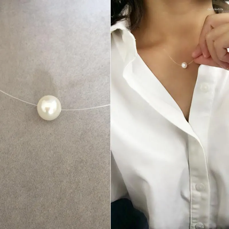 Pendant Necklaces Simple Round Imitation Pearl Choker Transparent Fishing  Line Necklace Delicate Ladies Short Fashion Collar