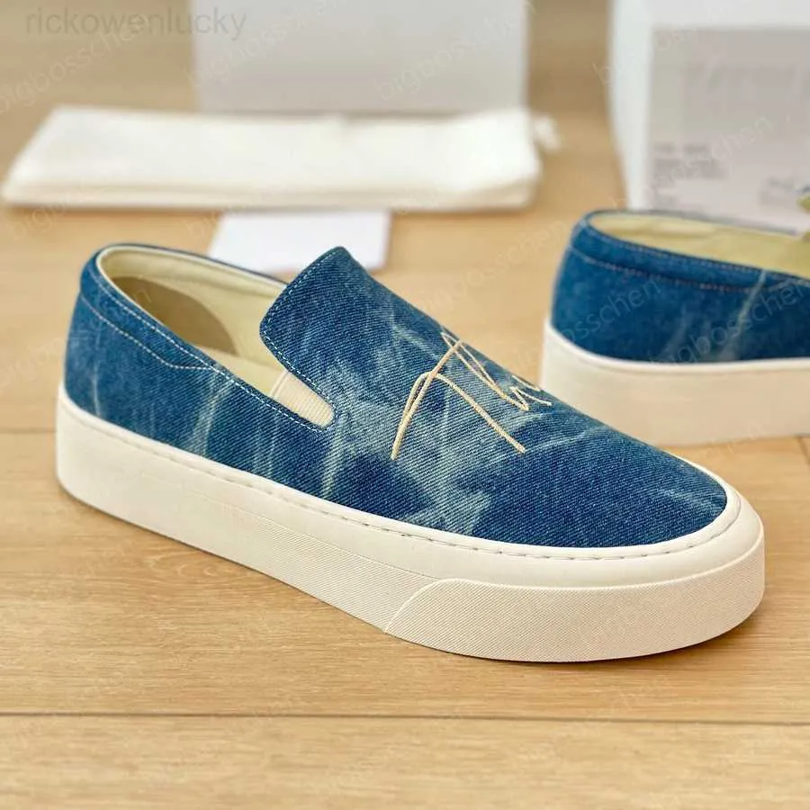 The Row Casual Women's Designer Sneakers Limited Edition Lofer Fashion Luxury Luxury Bottom Denim Blue Toile lavée LETTRES EN BROIDE