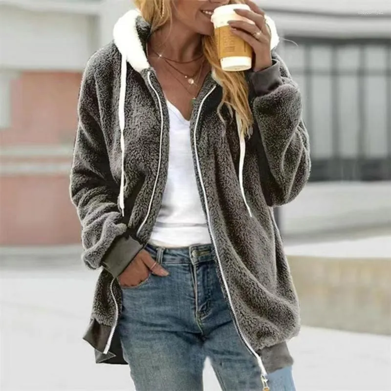 Women's Jackets Ladies Coat Hooded Woolen Jacket Cozy Winter For Women Plush Warm Stylish Outerwear With Zipper Closure Weather