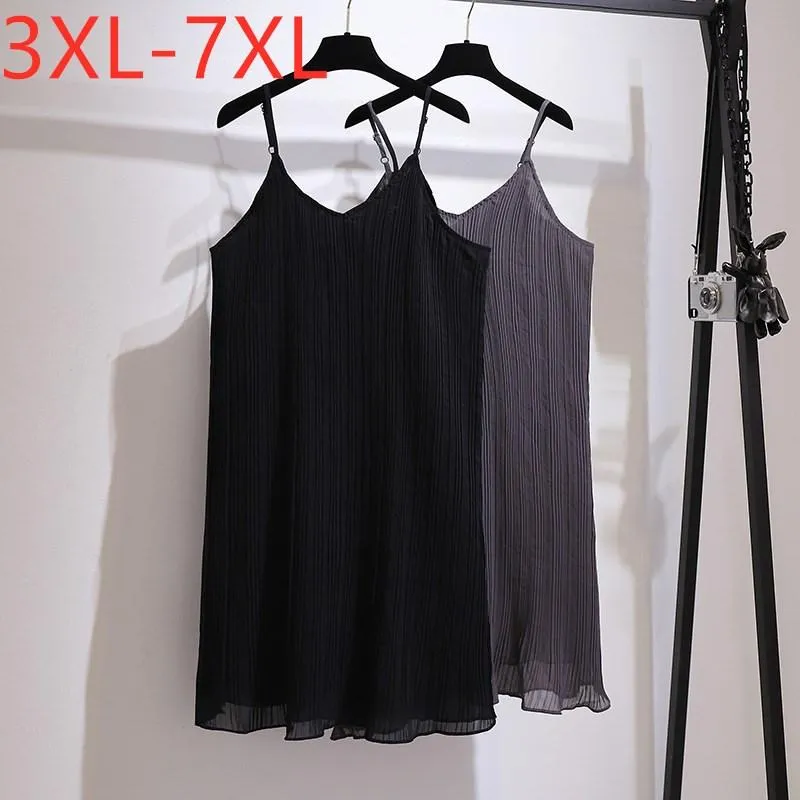 Dresses New 2021 Ladies Summer Plus Size Slip Dress for Women Large Sleeveless Black Camisole Vneck Mini Dress 3xl 4xl 5xl 6xl 7xl